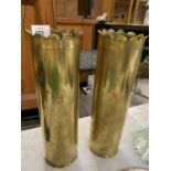 A PAIR OF VINTAGE BRASS TRENCH ART SHELLS