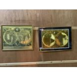 TWO FRAMED GOLDEN COLOURED MAPS