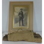 TWO ITEMS - A FOLDING CAMPAIGN CHAIR AND PLUS A PHOTOGRAPH OF A FIRST WORLD WAR SOLDIER