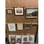 A LARGE COLLECTION OF FRAMED PICTURES, GILT FRAMED EXAMPLES, SET OF FOUR ETC