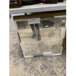 AN AS NEW AND BOXED SQUARE FLORAL DESIGN MIRROR