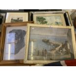 A MIXED GROUP OF FRAMED PICTURES, ENGRAVINGS, DOG PICTURE ETC