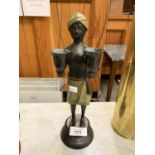 AN UNUSUAL BRONZE TYPE CANDLE HOLDER FIGURE