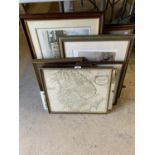 A COLLECTION OF VARIOUS FRAMED PICTURES TO INCLUDE MAP OF LINCOLNSHIRE