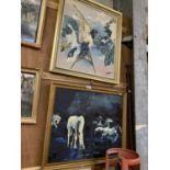 TWO ORIGINAL FRAMED OIL PAINTINGS - HORSE AND BIRDS