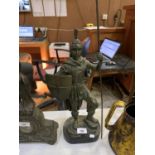 A BRONZE MODEL OF A ROMAN SOLIDER ON BASE, HEIGHT 56CM