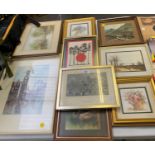 A COLLECTION OF ASSORTED PRINTS AND PICTURES TO INCLUDE MACCLESFIELD SILK