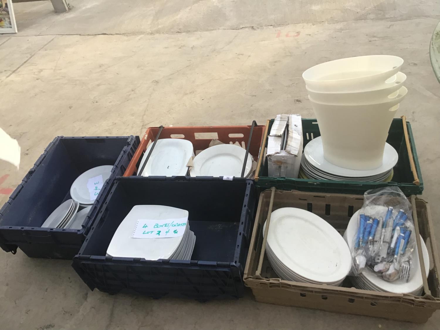 A QUANTITY OF PLATES OF VARIOUS SIZE AND SHAPE, FLATWARE ETC