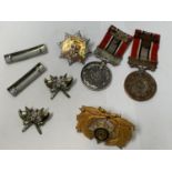 A COLLECTION OF EIGHT ASSORTED FIREMANS BADGES TO INCLUDE ONE HALLMARKED SILVER EXAMPLE