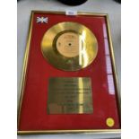 A FRAMED AND MOUNTED RARE GOLD SINGLE OF 'DUB BE GOOD TO ME' PRODUCED BY NORMAL COOK PRESENTED IN