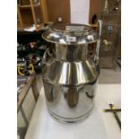 A STAINLESS 30LTR STEEL MILK CHURN STAMPED GYPSYCHURN TO THE BASE