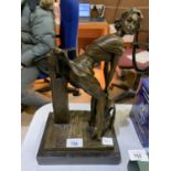 A BRONZE ART DECO STYLE NUDE LADY FIGURE ON MARBLE BASE