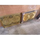 TWO FRAMED GOLDEN COLOURED MAPS