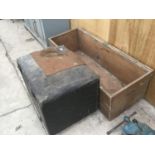 A VINTAGE WOODEN CHEST (NO LID) AND A FURTHER CHEST