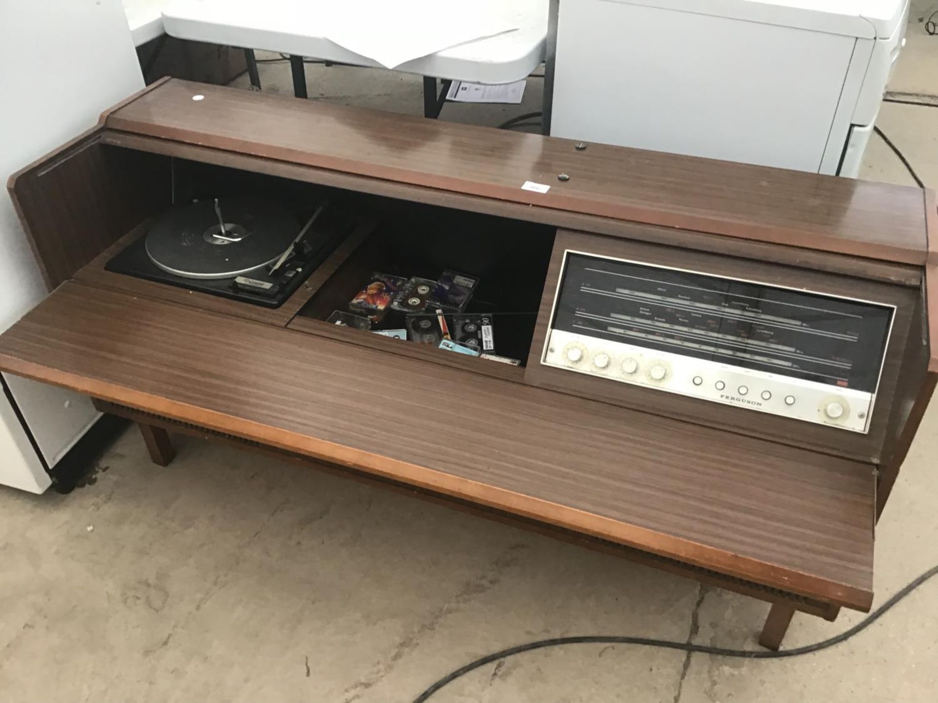 A RETRO TEAK STEREO UNIT TO INCLUDE A GARRAD 6200C RECORD DECK AND FERGUSON RADIO