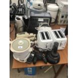 VARIOUS ELECTRICALS TO INCLUDE A TABLE TOP OVEN, SLOW COOKER, X BOX CONTROLLER TOASTERS (THOSE