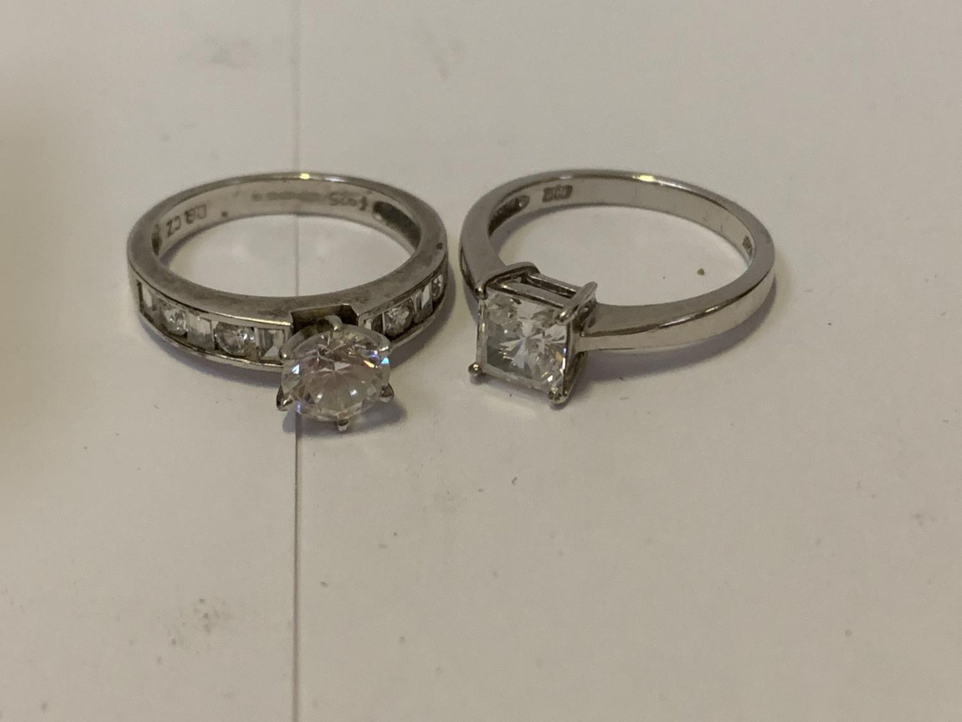 TWO SILVER SOLITAIRE RINGS - Image 2 of 2
