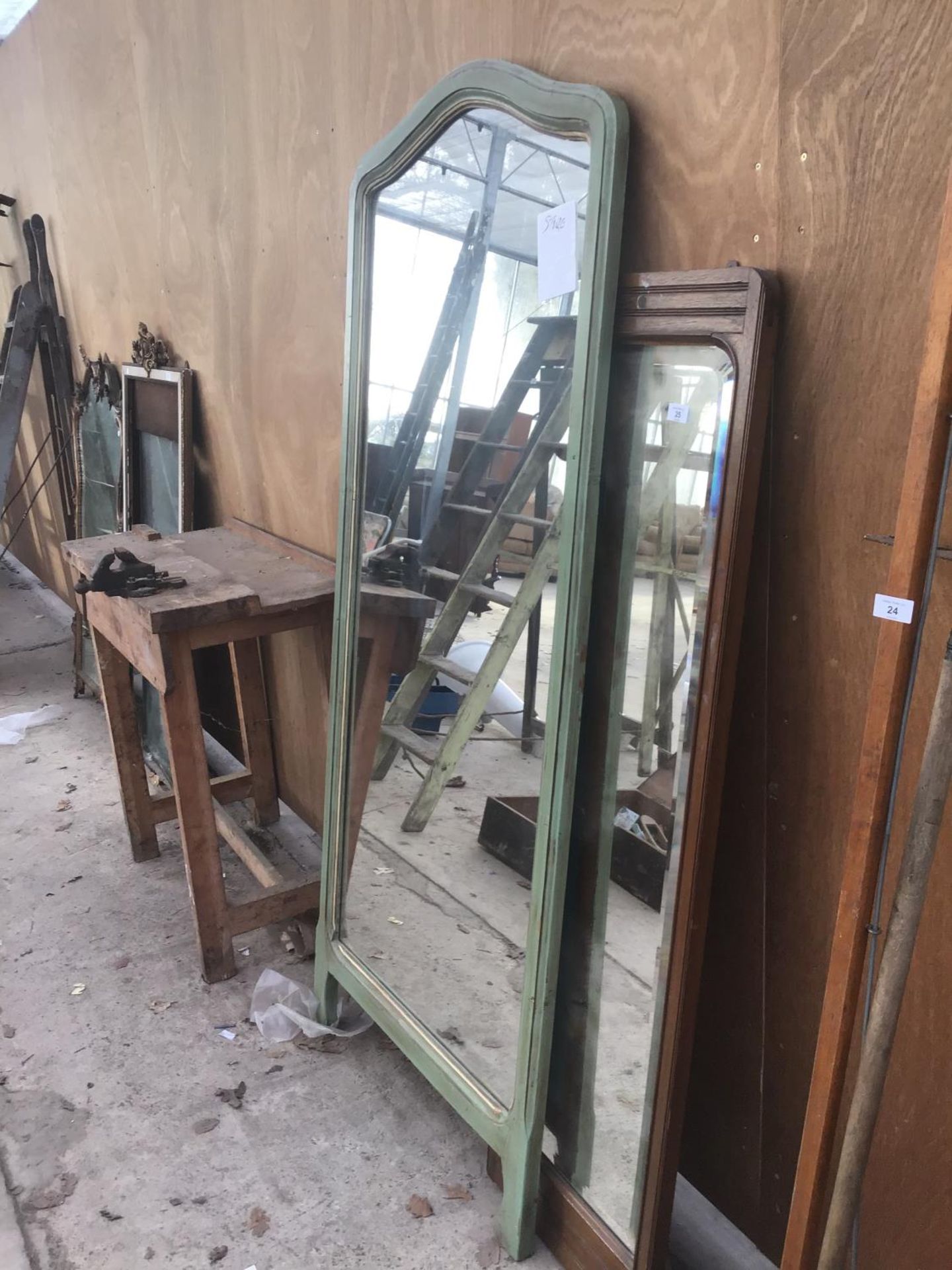 TWO LARGE WOODEN FRAMED MIRRORS LARGEST 184CM X 79CM