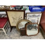 A COLLECTION OF ITEMS TO INCLUDE FIRE SCREEN, MIRRORS AND TAPESTRY