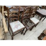 THREE OAK LADDER BACK DINING CHAIRS