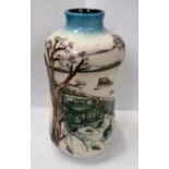 A BOXED MOORCROFT POTTERY NUMBERED EDITION (227) VASE IN THE 'WINTER FEED' PATTERN, FIRSTS