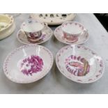 SIX 19TH CENTURY SUTHERLAND LUSTRE ITEMS, TWO 'HOPE AND FAITH' CUPS AND SAUCERS AND TWO SPARE