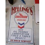 A VINTAGE STYLE 'HELLINGS' GASOLINE METAL SIGN