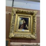 A SQUARE HEAVY GILT FRAMED PRINT OF A LADY