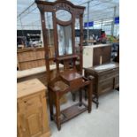 A MAHOGANY HALL STAND WITH GLOVE BOX AND LOWER SHELF (FOR RESTORATION)