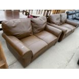 TWO BROWN LEATHER TWO SEATER SOFAS