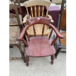 TWO CARVER ARMCHAIRS - ONE BEECH, ONE STAINED PINE