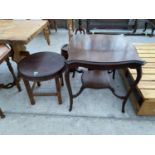 A PINE OCCASIONAL TABLE AND A MAHOGANY SIDE TABLE WITH LOWER SHELF