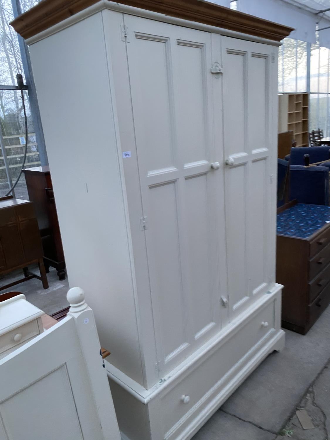 A YESTERDAYS PINE CREAM AND PINE WARDROBE AND DOUBLE BED HEAD - Image 3 of 5