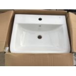 AN AS NEW AND BOXED WHITE VICTORIA PLUMB WASH BASIN 550 BAS1004