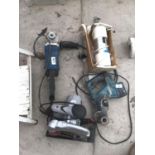 FOUR POWER TOOLS TO INCLUDE A MAKITA DRILL, ANGLE GRINDER, ELECTRIC CIRCULAR SAW ETC SAW IN