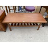 A MYER RETRO TEAK COFFEE TABLE WITH SLATTED LOWER SHELF