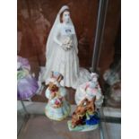 FOUR ITEMS - ROYAL WORCESTER CERAMIC HER MAJESTY QUEEN ELIZABETH WEDDING FIGURE, ROYAL DOULTON