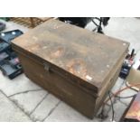 A VINTAGE METAL STORAGE TRUNK