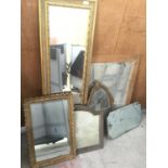 SIX VARIOUS MIRRORS TO INCLUDE ORNATE GILT FRAMED AND WOODEN FRAMED
