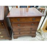 A 19TH CENTURY MAHOGANY CHEST OF FOUR DRAWERS ON BRACKET FEET