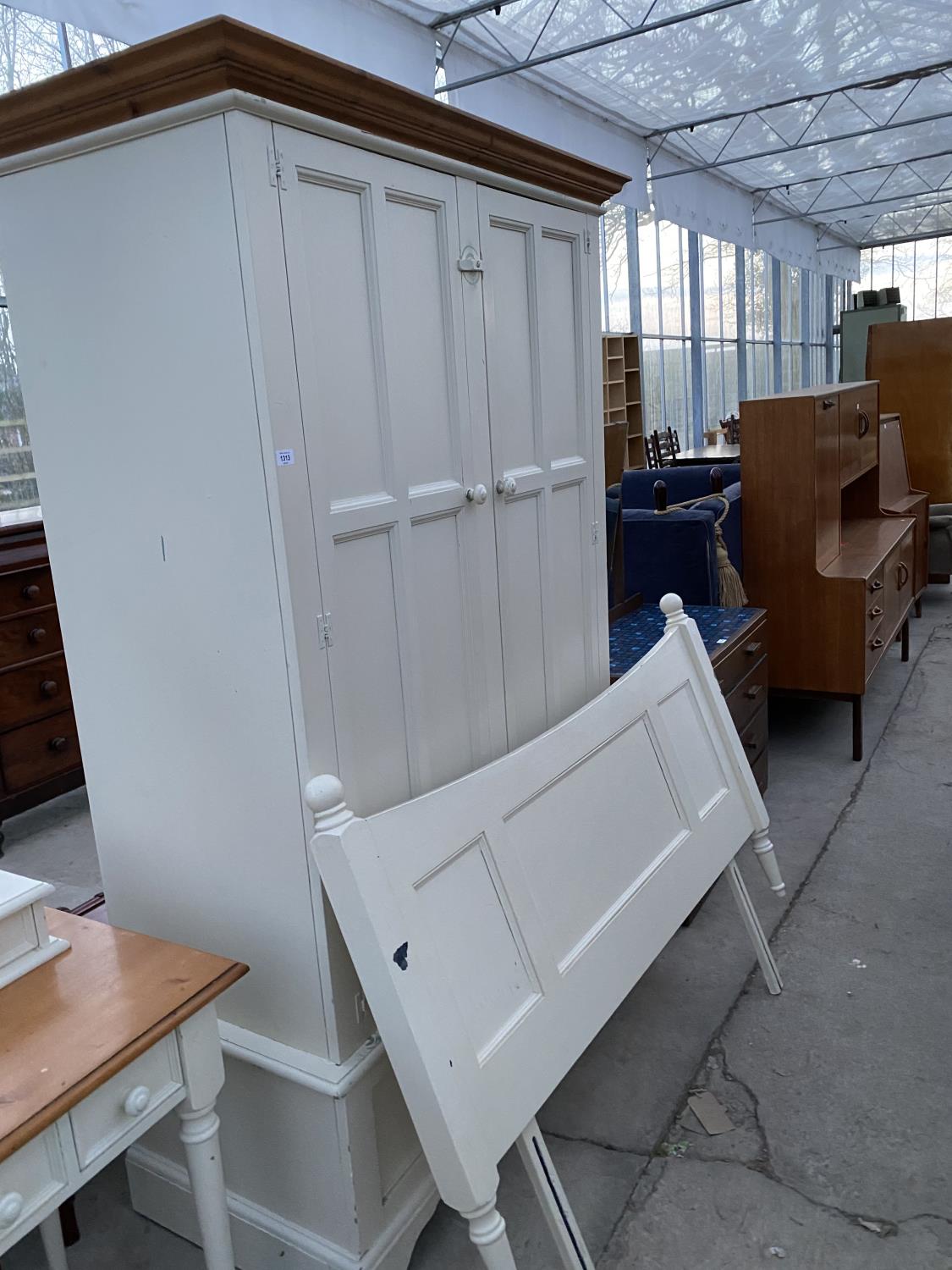 A YESTERDAYS PINE CREAM AND PINE WARDROBE AND DOUBLE BED HEAD