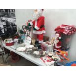 A LARGE COLLECTION OF CHRISTMAS ITEMS TO INCLUDE A LARGE FATHER CHRISTMAS, TWO DOOR WREATHS, A