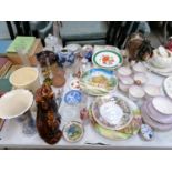 A MIXED GROUP OF ITEMS, CHINESE PRUNUS JAR, TREACLE GLAZE STAFFORDSHIRE DOG ETC