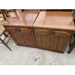 TWO TEAK BEDSIDE CHESTS OF THREE DRAWERS