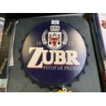 A 'ZUBR' VINTAGE STYLE METAL BOTTLE CAP SIGN