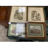 TWO GILT FRAMED PENCIL SIGNED ENGRAVINGS AND TWO FURTHER PICTURES