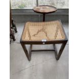 A MAHOGANY DRESSING STOOL WITH RATTAN SEAT AND A MAHOGANY WINE TABLE