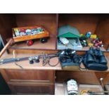 MIXED ITEMS - RIDING CROPS, TWO CASED PAIRS OF BINOCULARS TO INCLUDE ZENITH EXAMPLES ETC