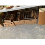 THREE BOXES OF ASSORTED PICTURE FRAMES, DRESSING MIRROR ETC