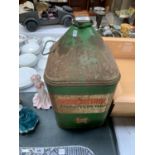 A LARGE VINTAGE METAL AGRICASTROL TRACTOR OIL CAN